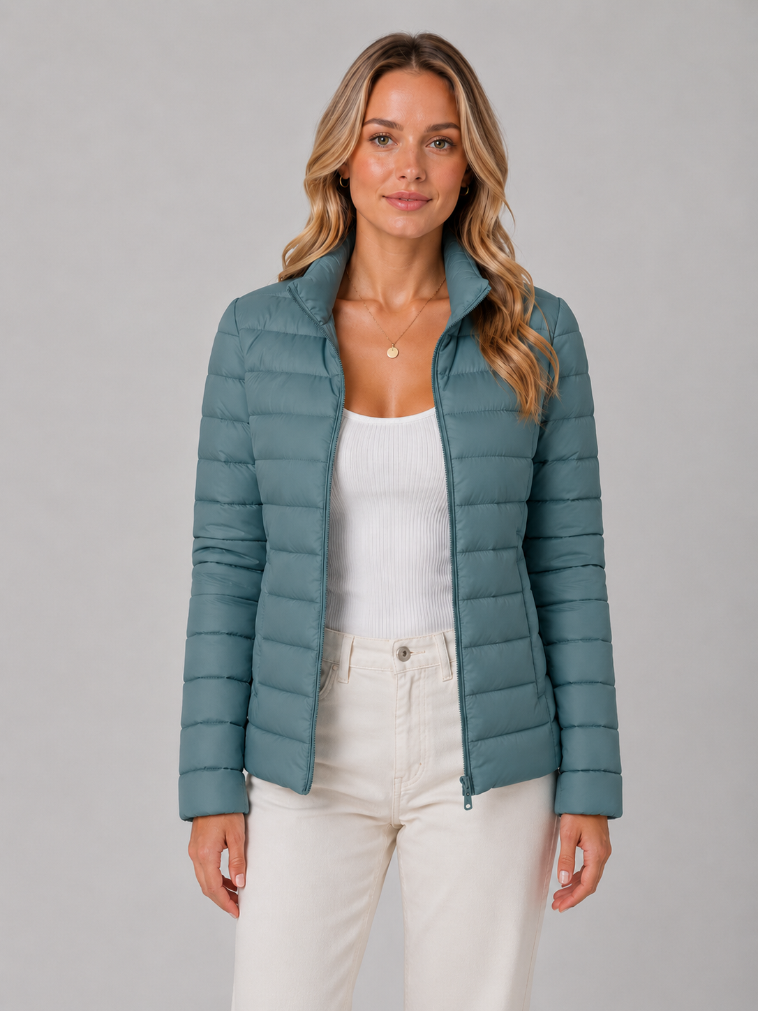 Lightweight Slim-Fit Puffer Jacket | Stand Collar | Zip-Up Front