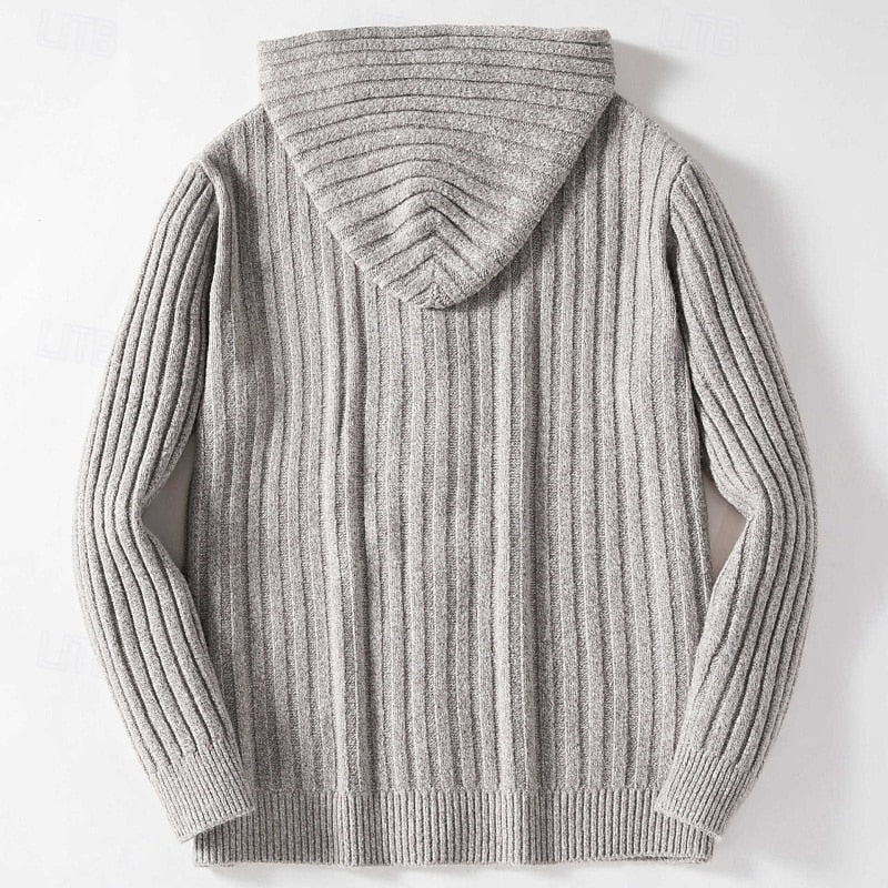Men's cable knit hooded cardigan
