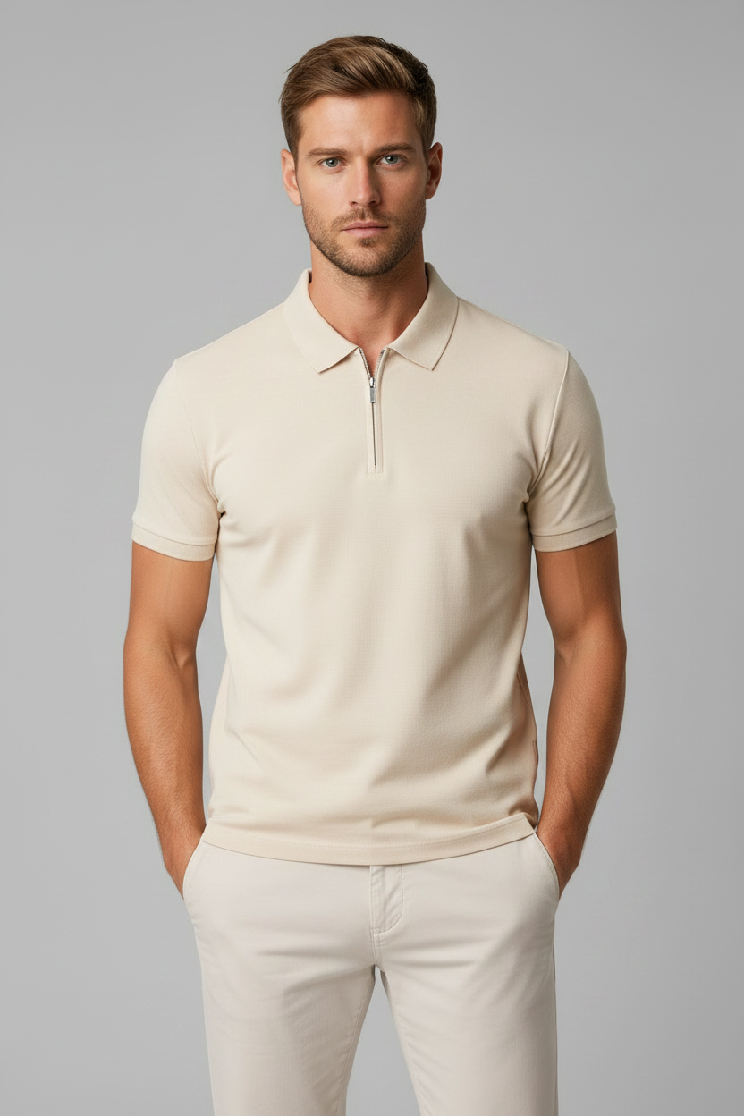 Zip Polo Beige - Voor