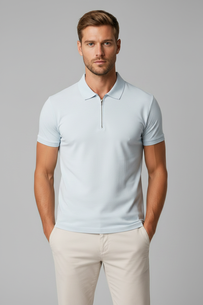 Zip Polo Bluish White - Voor