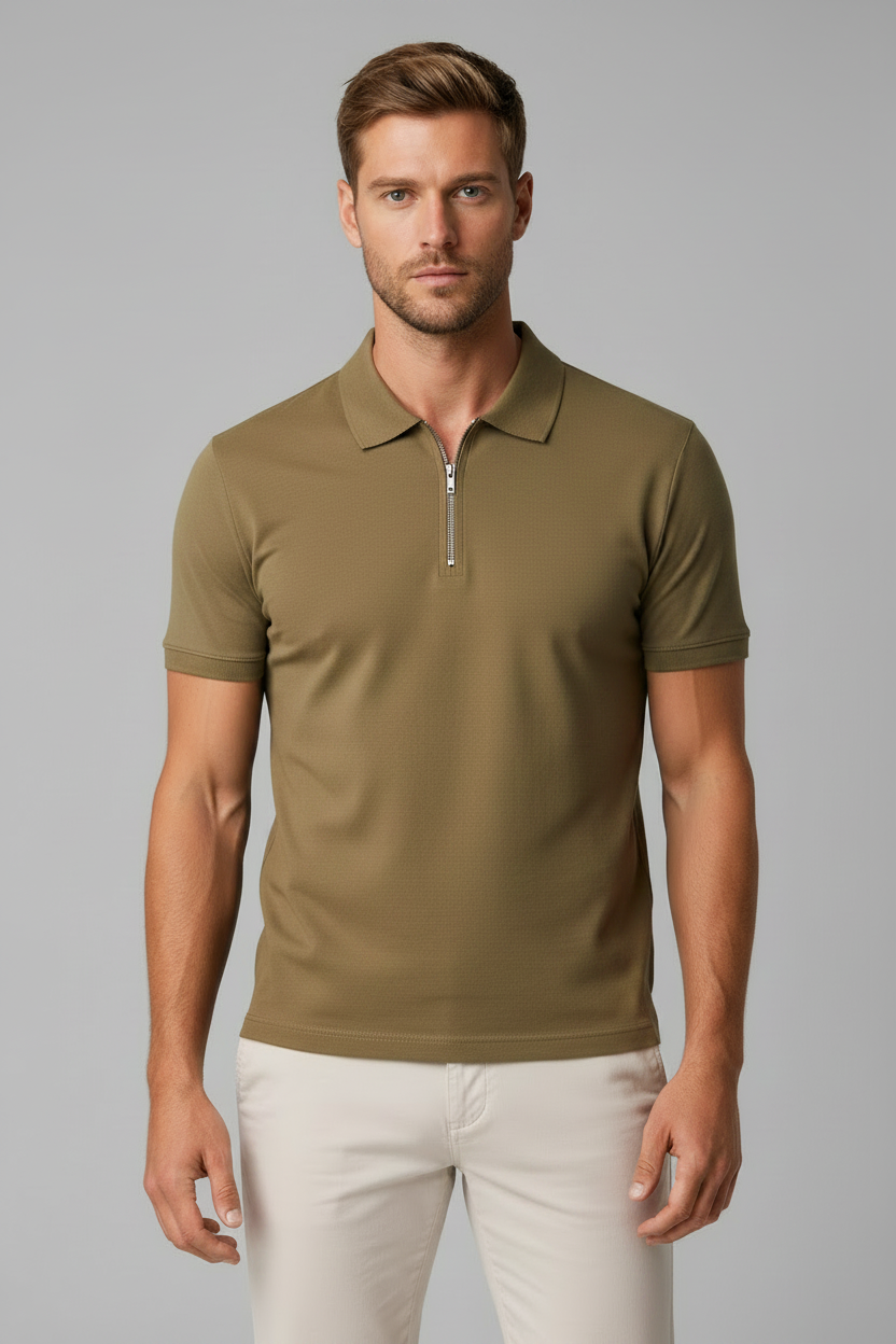 Zip Polo Khaki - Voor