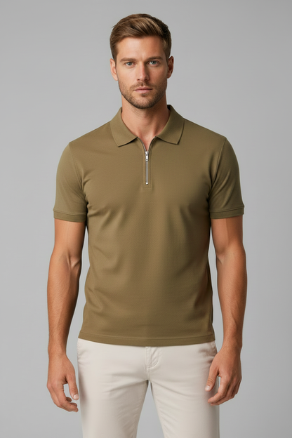 Zip Polo Khaki - Voor