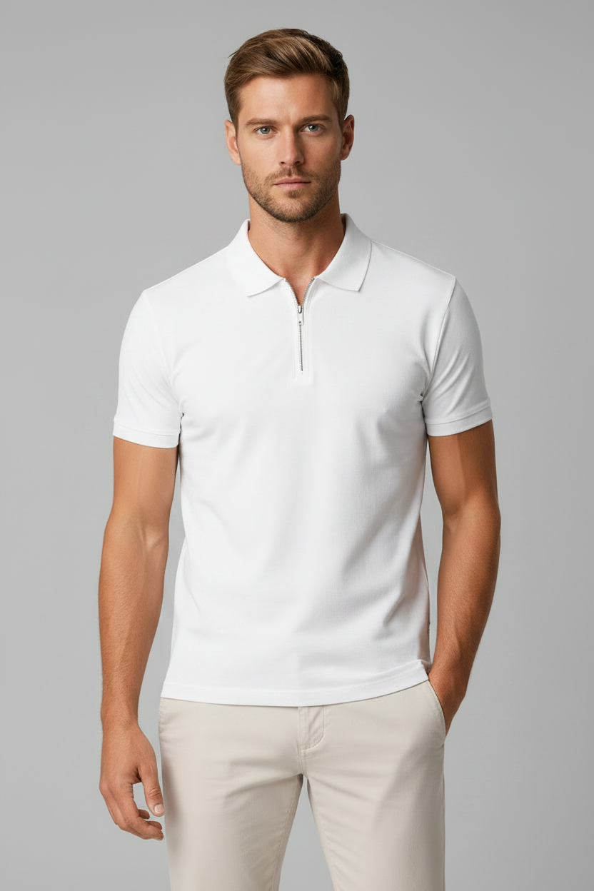 Zip Polo Wit - Voor
