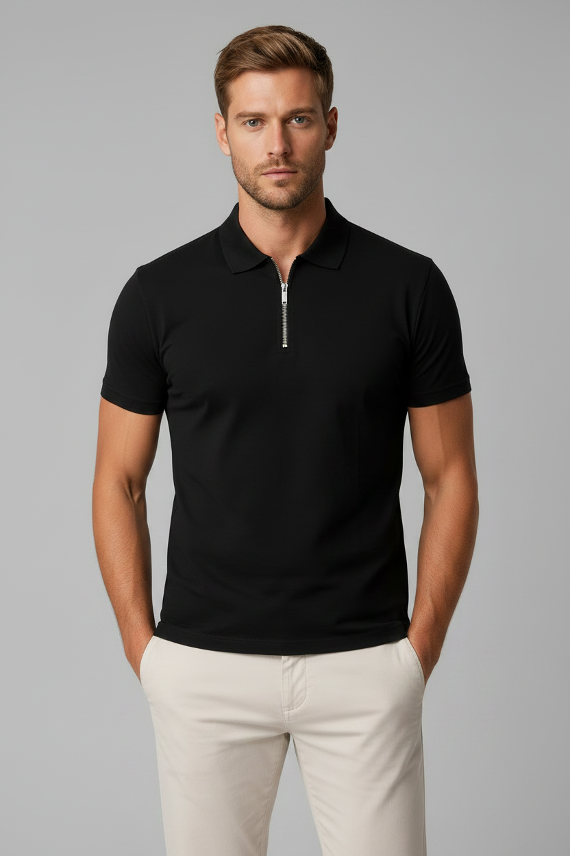 Zip Polo Zwart - Voor