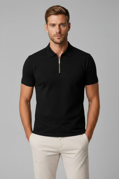 Zip Polo Zwart - Voor